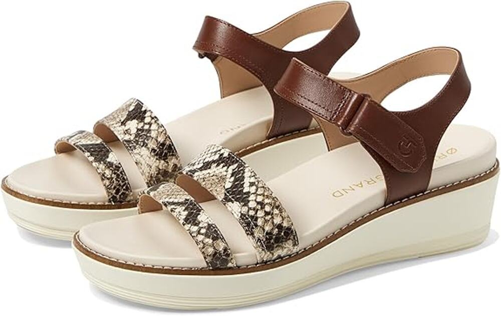 NWT Cole Haan Womens Originalgrand Sandals,Pecan/Sandollar,Snake Print/Ivory-10